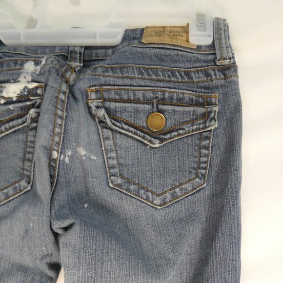 BLUENOTES | 27 X 30 | Kate Relaxed Flare | Distressed Denim | White Paint Spill - Picture 12 of 16